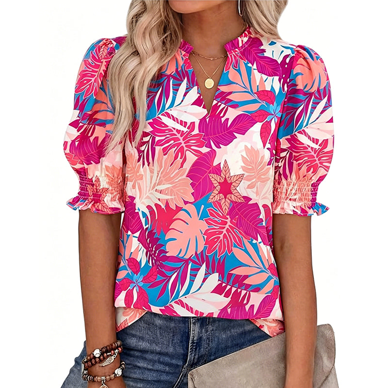 📢📢50% OFF !! ⏰Women's Summer Floral Top with Puff Sleeves