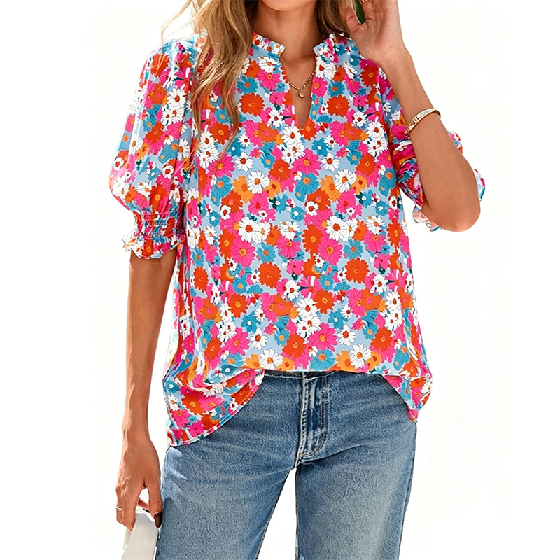📢📢50% OFF !! ⏰Women's Summer Floral Top with Puff Sleeves