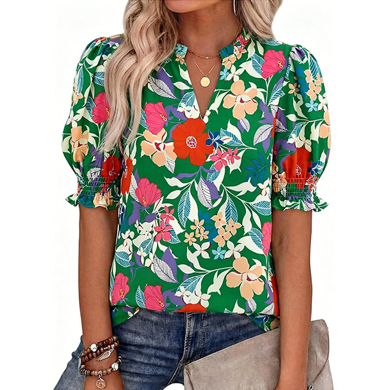 📢📢50% OFF !! ⏰Women's Summer Floral Top with Puff Sleeves