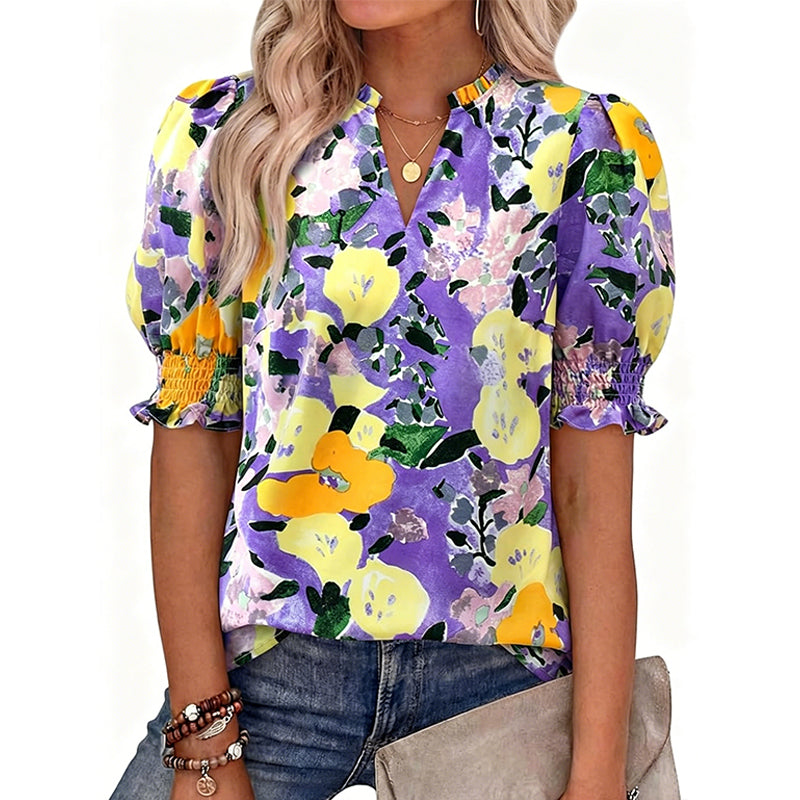 📢📢50% OFF !! ⏰Women's Summer Floral Top with Puff Sleeves