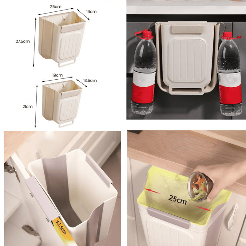 🍃50% OFF NOW! 🥳Multipurpose Hanging Collapsible Kitchen Trash Can‑Space‑Saving Wall Mount Foldable Waste Bin, Hanging Garbage Container for Food Scraps, Cabinet Door Mount for Home Kitchen Countertop Prep