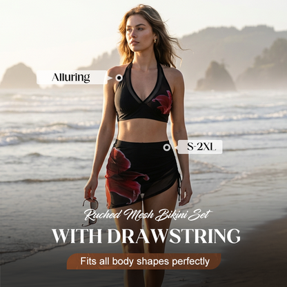 🎁2026 New Arrivals 50% OFF💥 Ruched Mesh Bikini Set – Drawstring Tie-Side, Ruched Bottoms, Flattering Fit ✨