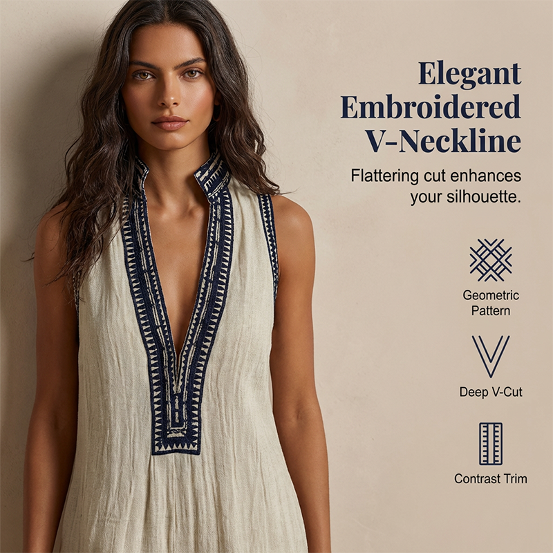 👗 LIMITED-TIME 50% OFF! ✨ Women's Sleeveless V-Neck Wide-Leg Jumpsuit – Ethnic Embroidery, Cotton-Linen, Versatile 🌸