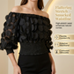 🎁New Arrival 50% OFF💥Off-Shoulder Fitted Top – 3D Floral Appliqués, Smocked Waist, Balloon Sleeves 🌸
