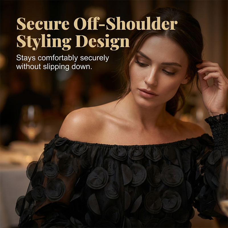🎁New Arrival 50% OFF💥Off-Shoulder Fitted Top – 3D Floral Appliqués, Smocked Waist, Balloon Sleeves 🌸