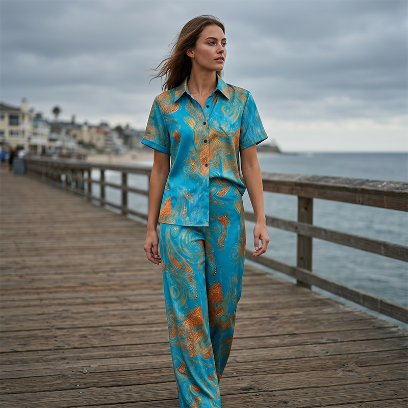 👗50% OFF!✨Women's Casual Short Sleeve Top & Pants Set – Vibrant Print, Side Pockets, Soft Fabric 🌿