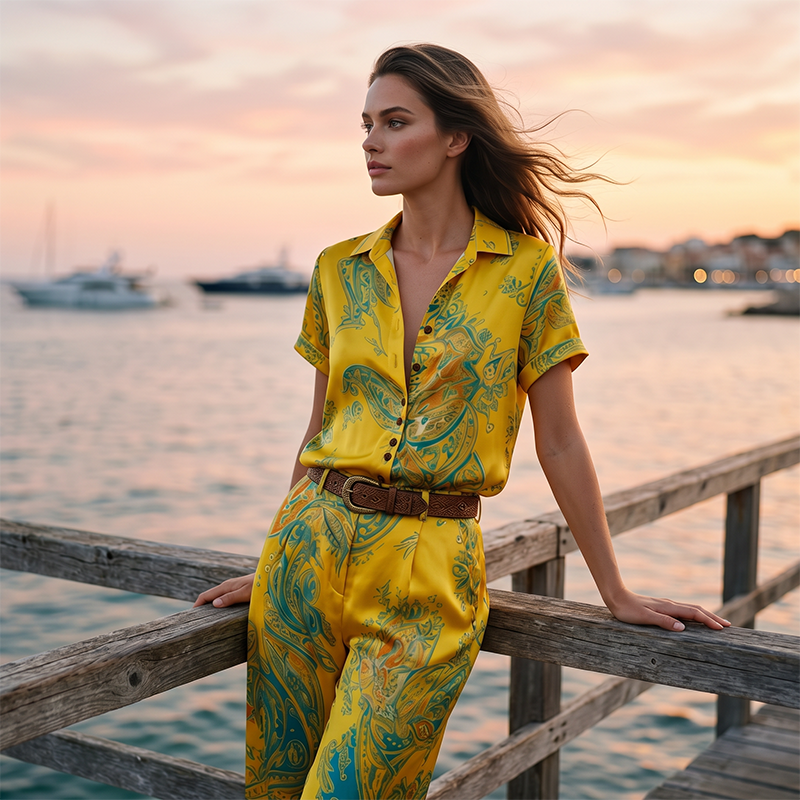 👗50% OFF!✨Women's Casual Short Sleeve Top & Pants Set – Vibrant Print, Side Pockets, Soft Fabric 🌿