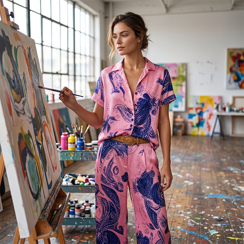 👗50% OFF!✨Women's Casual Short Sleeve Top & Pants Set – Vibrant Print, Side Pockets, Soft Fabric 🌿