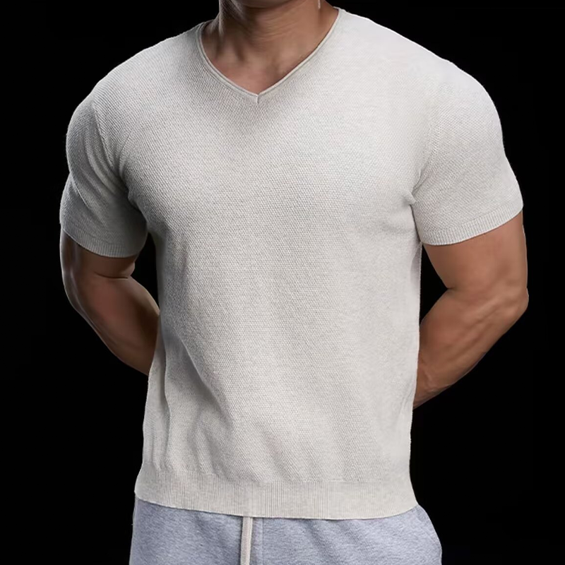👕 LIMITED-TIME 50% OFF! ✨ Breathable V-Neck Knit Tee – Textured Finish, Athletic Fit, Gym to Street 🏋️