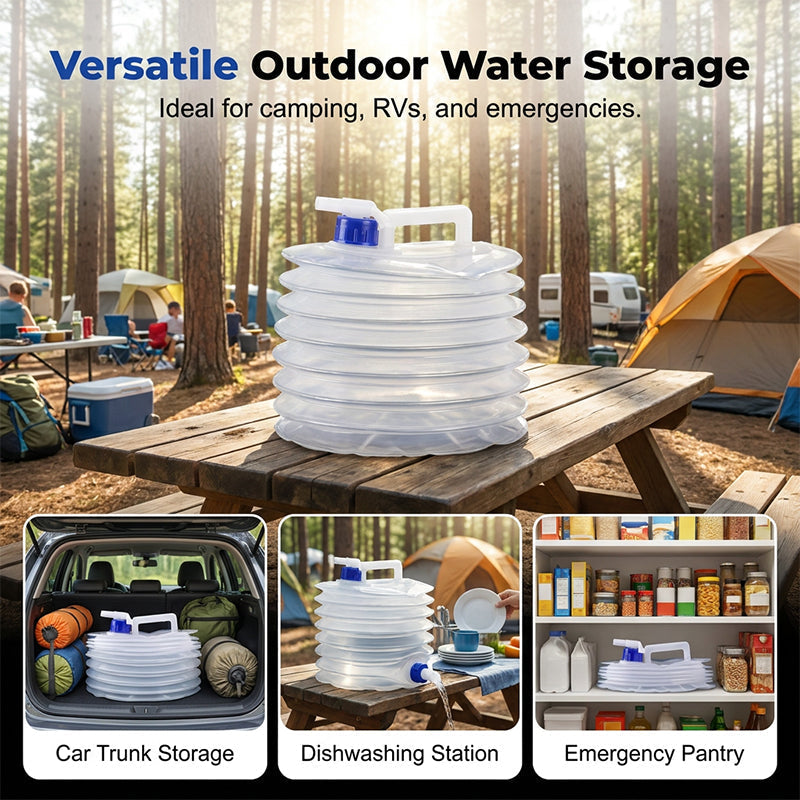 📢📢50% OFF!!⏰💧 Collapsible Water Container with Spigot – Portable Folding Water Jug for Camping, Picnic, Outdoor & Emergency Use ✨