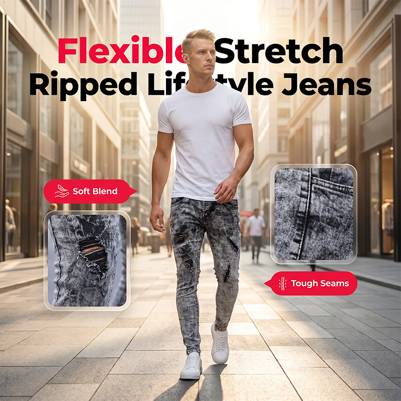 👖 LIMITED-TIME 50% OFF! ✨ Men's Slim Fit Ripped Jeans – Stretch Distress, Acid Wash, Edgy Style 🔥