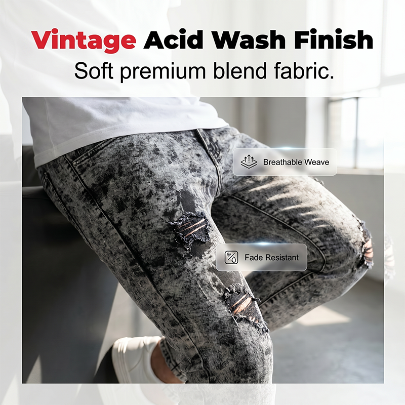 👖 LIMITED-TIME 50% OFF! ✨ Men's Slim Fit Ripped Jeans – Stretch Distress, Acid Wash, Edgy Style 🔥