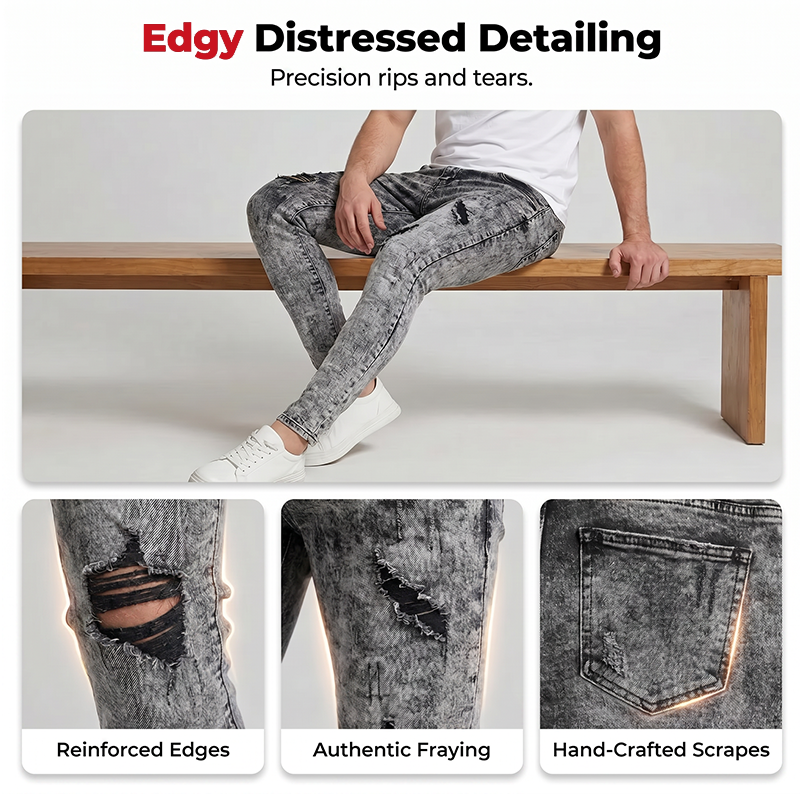 👖 LIMITED-TIME 50% OFF! ✨ Men's Slim Fit Ripped Jeans – Stretch Distress, Acid Wash, Edgy Style 🔥