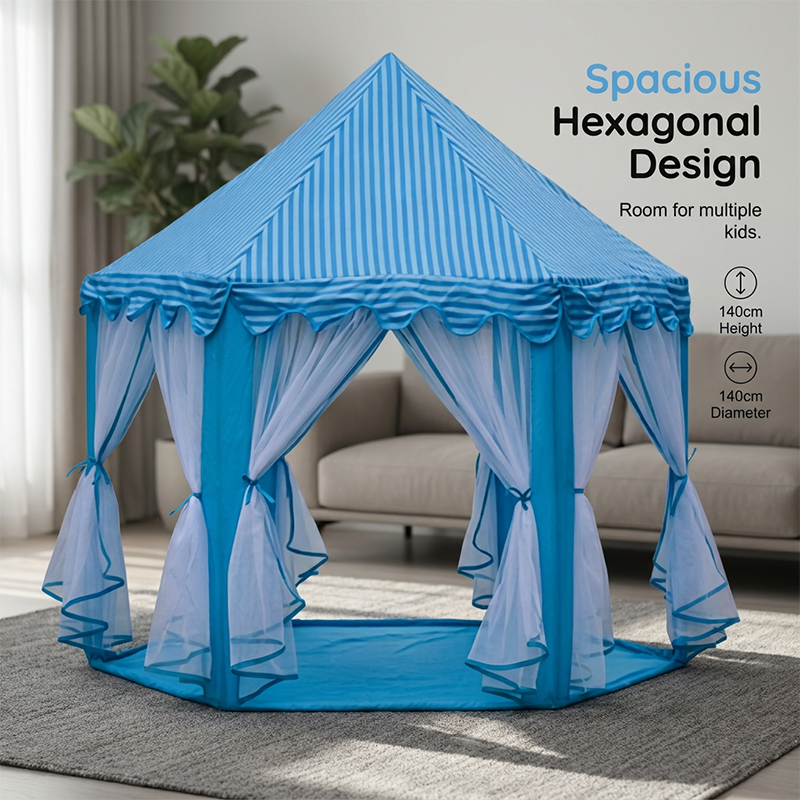 Children's Hexagonal Castle Tent with Mesh Curtains
