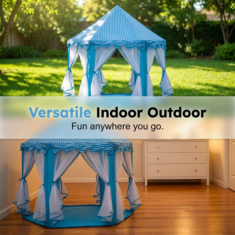 Children's Hexagonal Castle Tent with Mesh Curtains
