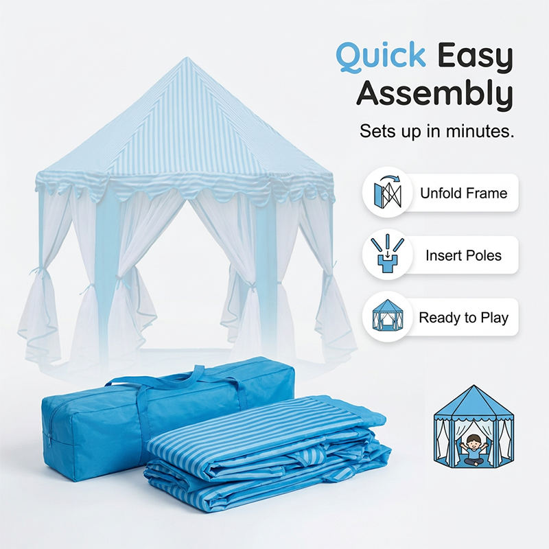 Children's Hexagonal Castle Tent with Mesh Curtains