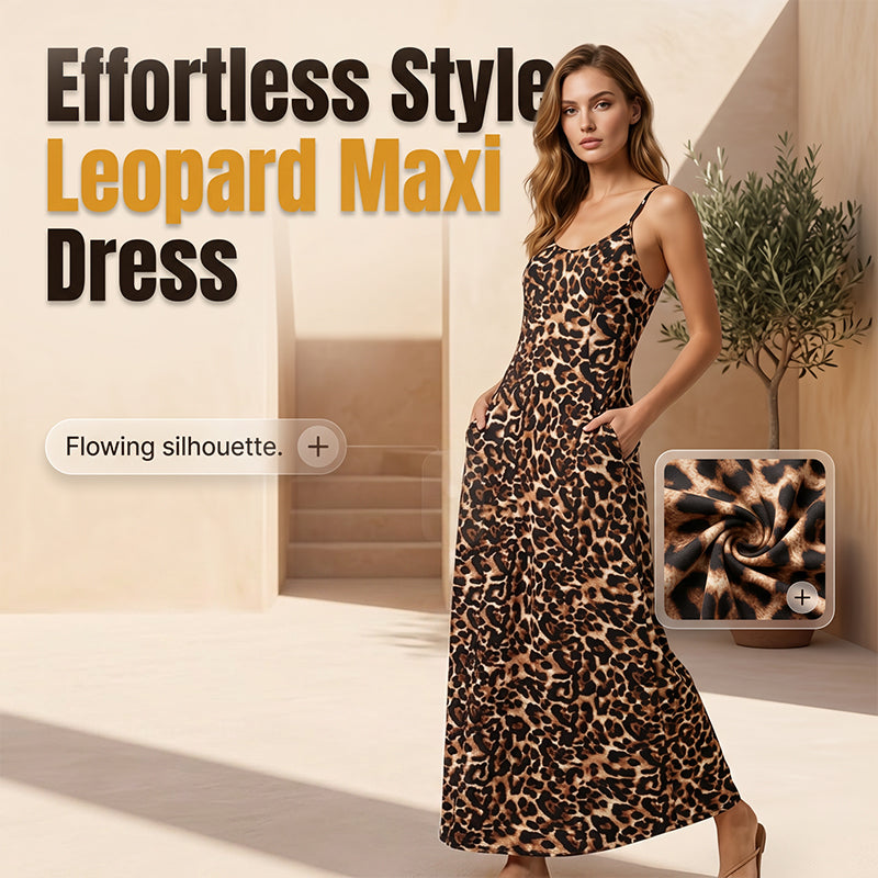 👗🐆Women's Leopard Print Spaghetti Strap Maxi Dress