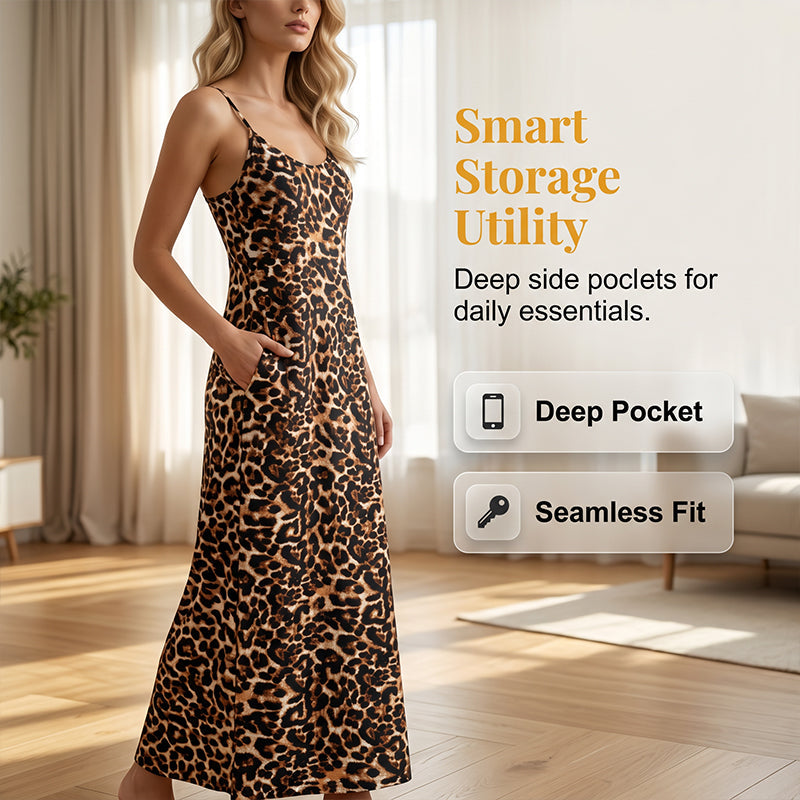👗🐆Women's Leopard Print Spaghetti Strap Maxi Dress