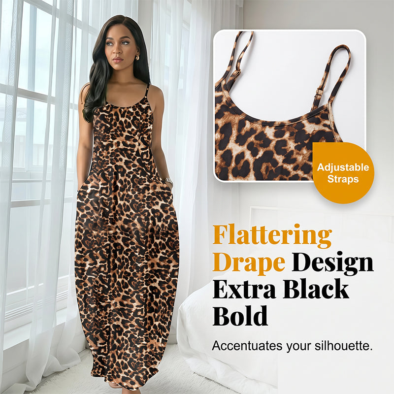 👗🐆Women's Leopard Print Spaghetti Strap Maxi Dress