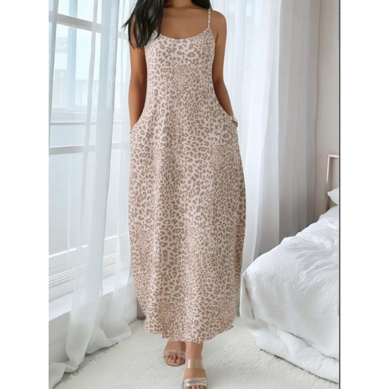 👗🐆Women's Leopard Print Spaghetti Strap Maxi Dress