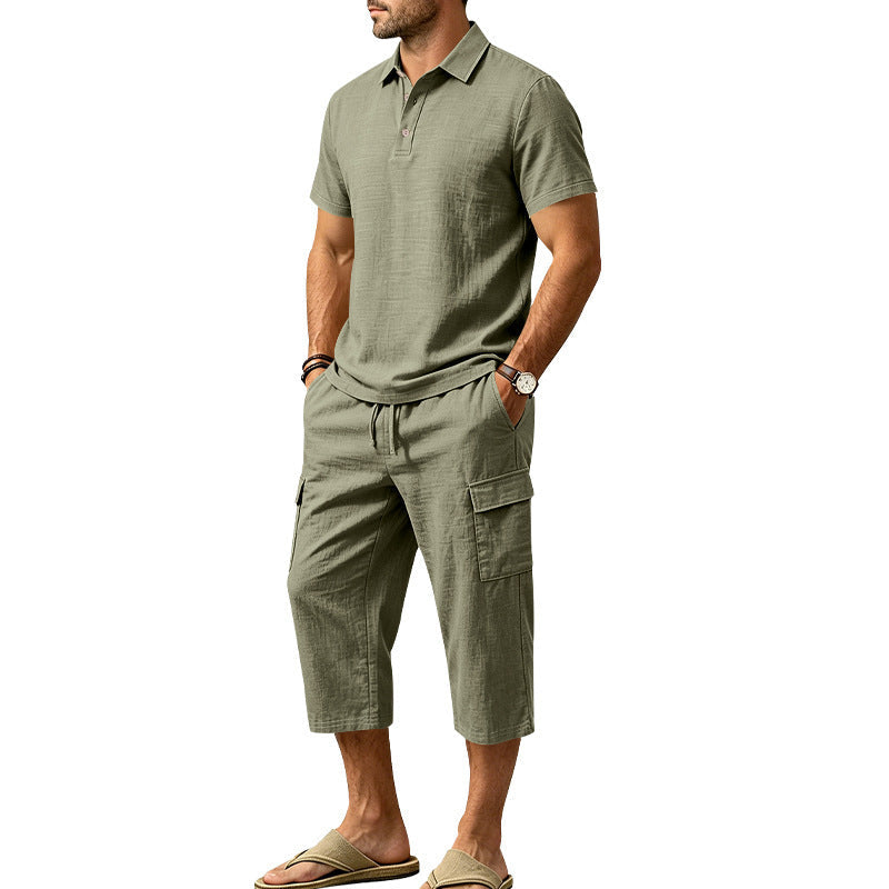 🎁 LIMITED TIME 50% OFF! 👕 Men Summer Linen Set – Loose Shirt & Cargo Shorts Two Piece Outfit 💥