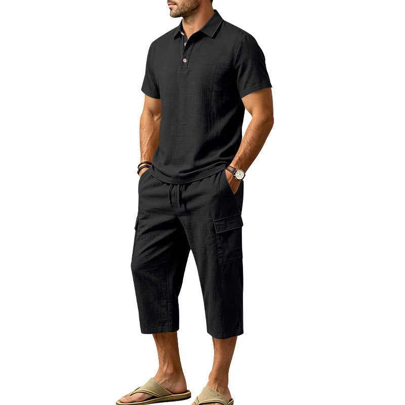 🎁 LIMITED TIME 50% OFF! 👕 Men Summer Linen Set – Loose Shirt & Cargo Shorts Two Piece Outfit 💥