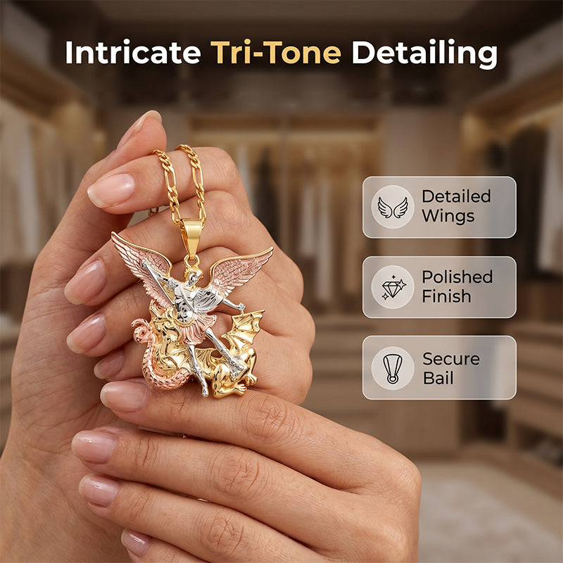 🎉 2026 Sale — Over 25,000 Sold! 😇 Tri-Tone Angel Guardian Pendant Necklace – Gold, Silver & Rose Gold ✨