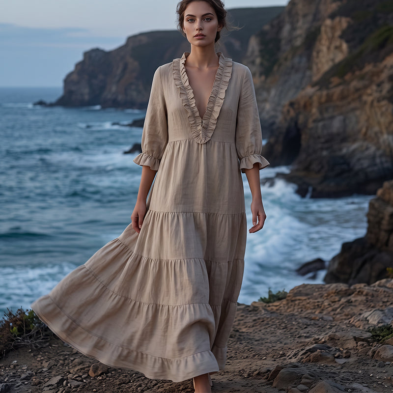 👗🌸✨ 50% OFF! Square Neck Swing Dress – Hides tummy, flatters curves.