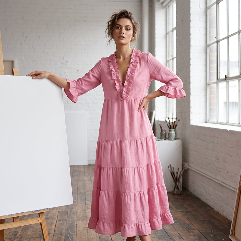 👗🌸✨ 50% OFF! Square Neck Swing Dress – Hides tummy, flatters curves.