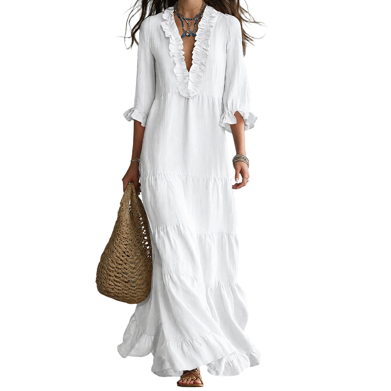 👗🌸✨ 50% OFF! Square Neck Swing Dress – Hides tummy, flatters curves.