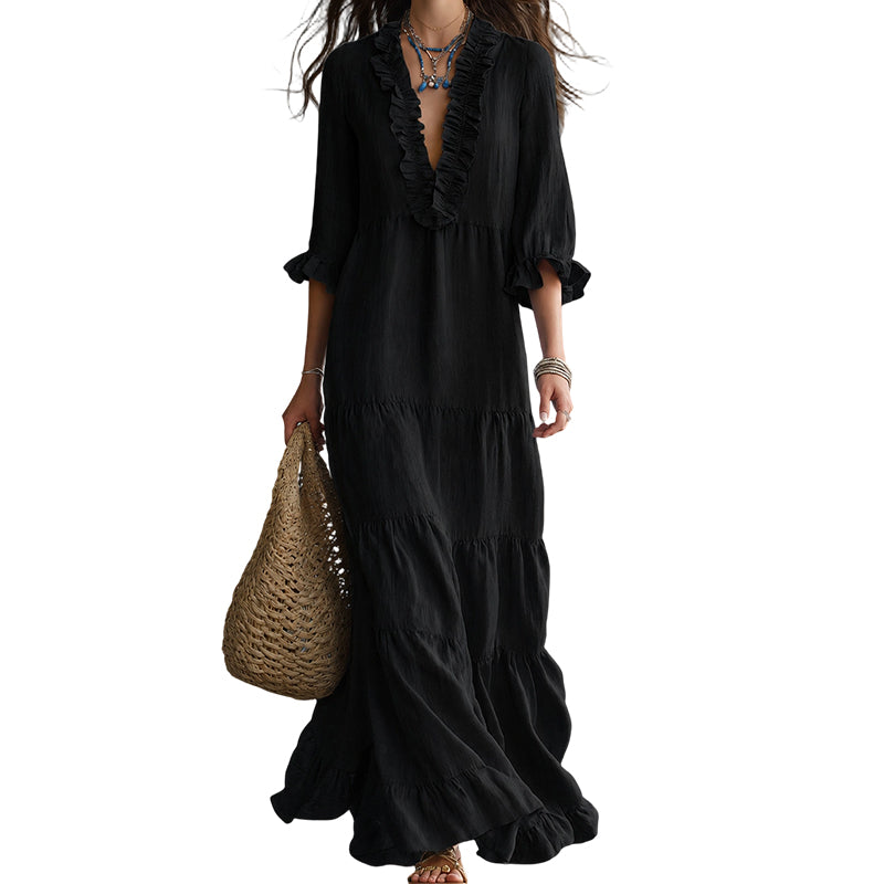 👗🌸✨ 50% OFF! Square Neck Swing Dress – Hides tummy, flatters curves.