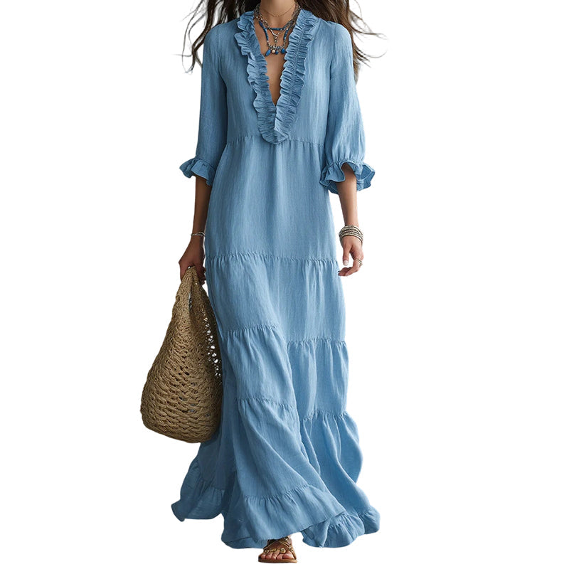 👗🌸✨ 50% OFF! Square Neck Swing Dress – Hides tummy, flatters curves.
