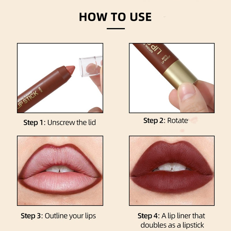 💄 50% OFF! Long-Lasting Matte Lip Crayon for Women | 2-in-1 Liner & Lipstick | Hydrating & Non-Drying | Precision Triangular Tip | 6 Colors ✨