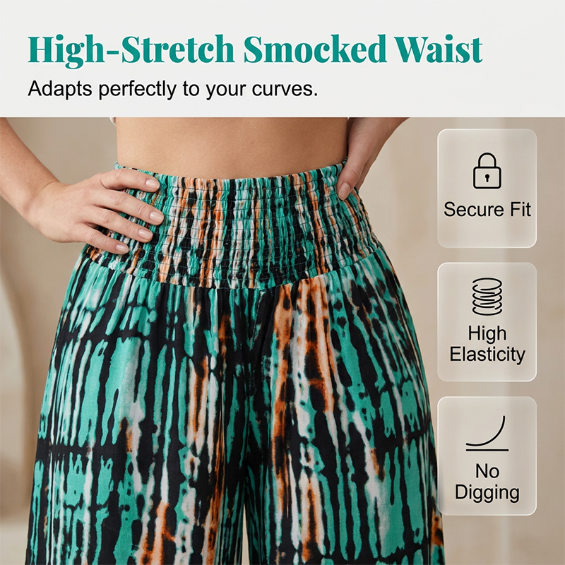🌸 50% OFF NOW! 🌸Women's Smocked High-Waist Wide-Leg Trousers 👖 Cinched Comfort, Flowing Freedom