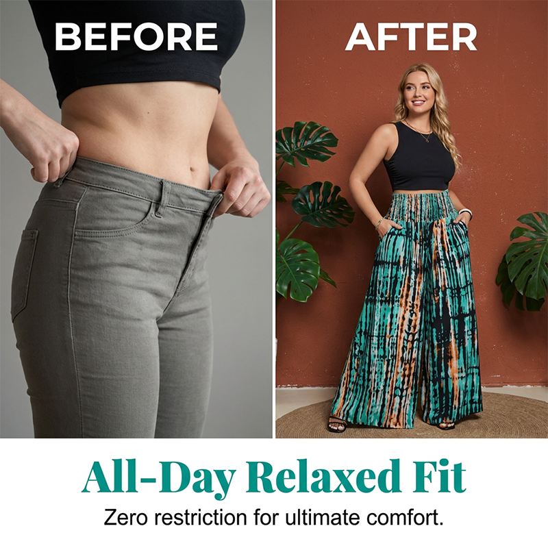 🌸 50% OFF NOW! 🌸Women's Smocked High-Waist Wide-Leg Trousers 👖 Cinched Comfort, Flowing Freedom