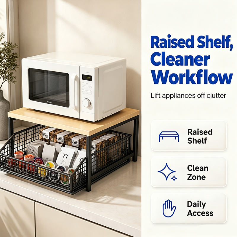 💥 50% OFF NOW! 🍳 2-Tier Microwave Stand with Slide-Out Drawer – Heavy-Duty, Space-Saving & Sturdy – Perfect for Kitchen, Office & Dorm Worktops 🏠✨