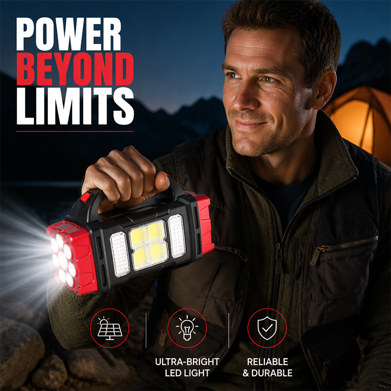 High Power LED Flashlights Camping Torch Work Light Charge 2-In-1 Solar Powered 4LED High Brightness Rechargeable Flashlight Portable Design 4 Lighting Modes USB Charging Suitable for Hiking Outdoor Exploration & Emergency Use