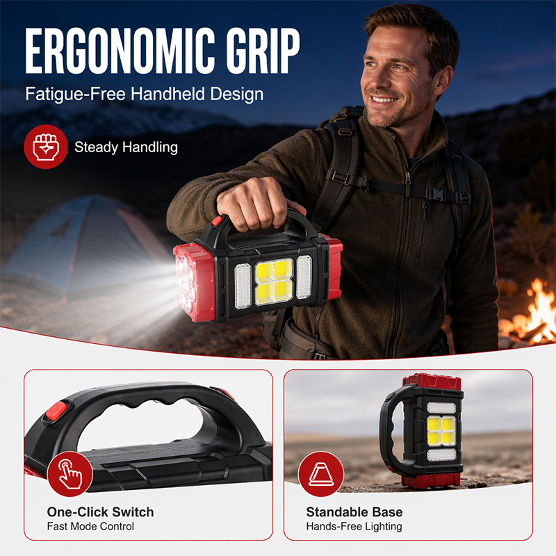 High Power LED Flashlights Camping Torch Work Light Charge 2-In-1 Solar Powered 4LED High Brightness Rechargeable Flashlight Portable Design 4 Lighting Modes USB Charging Suitable for Hiking Outdoor Exploration & Emergency Use