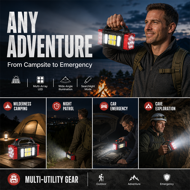 High Power LED Flashlights Camping Torch Work Light Charge 2-In-1 Solar Powered 4LED High Brightness Rechargeable Flashlight Portable Design 4 Lighting Modes USB Charging Suitable for Hiking Outdoor Exploration & Emergency Use