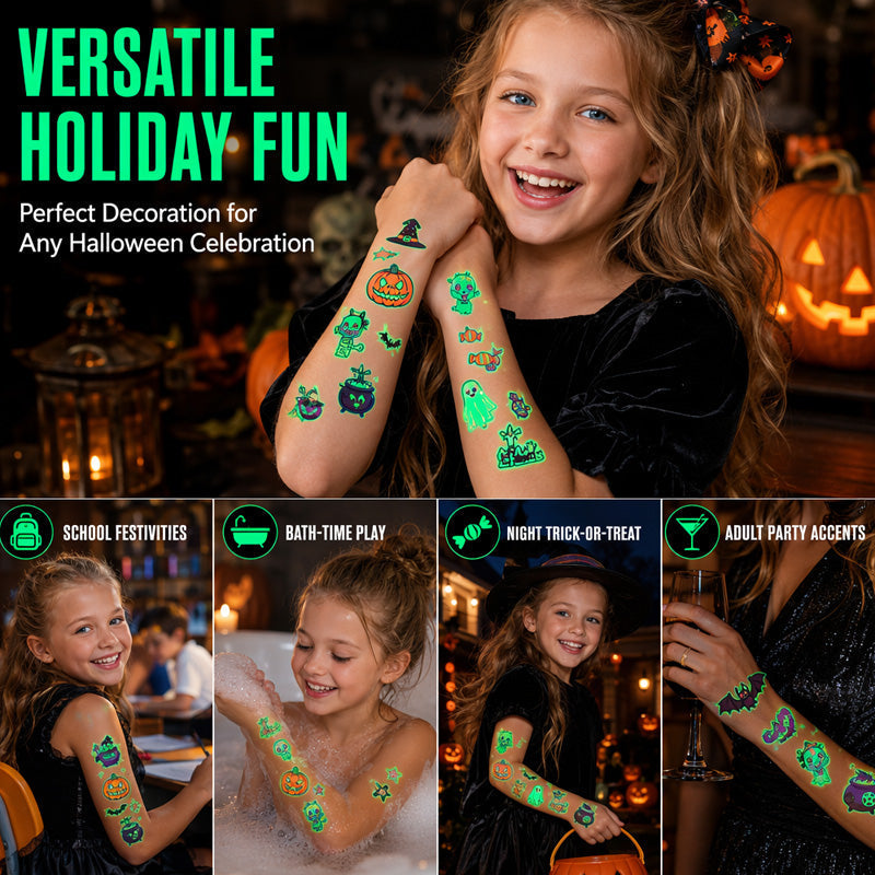 📢📢50% OFF !! ⏰ Light Up Your Halloween Look! Glow-in-the-Dark Temporary Tattoos | Waterproof & Fun Party Accessories