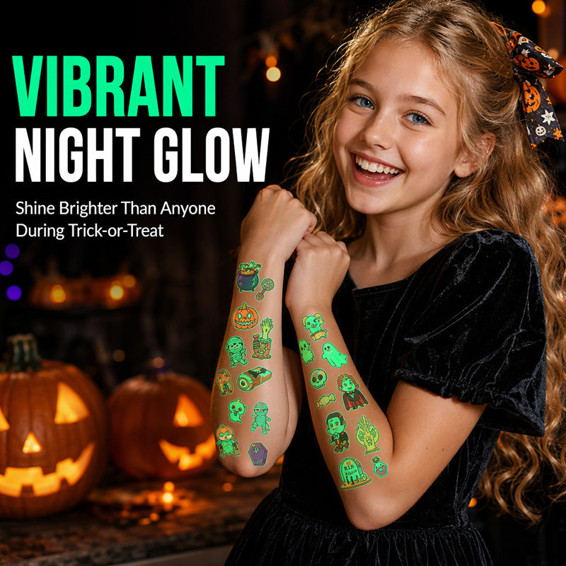 📢📢50% OFF !! ⏰ Light Up Your Halloween Look! Glow-in-the-Dark Temporary Tattoos | Waterproof & Fun Party Accessories