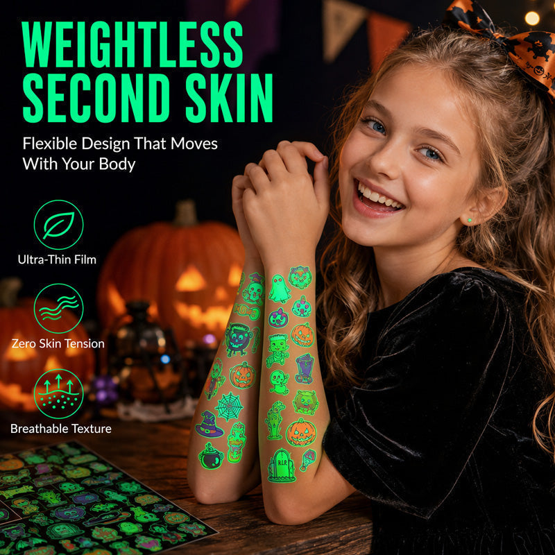📢📢50% OFF !! ⏰ Light Up Your Halloween Look! Glow-in-the-Dark Temporary Tattoos | Waterproof & Fun Party Accessories