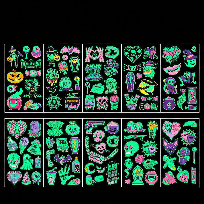 📢📢50% OFF !! ⏰ Light Up Your Halloween Look! Glow-in-the-Dark Temporary Tattoos | Waterproof & Fun Party Accessories