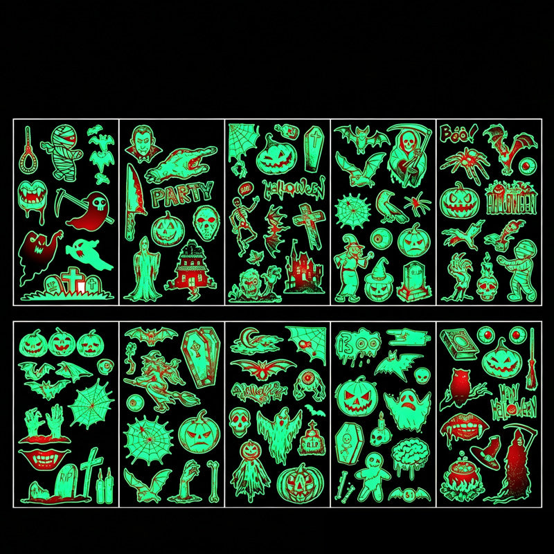 📢📢50% OFF !! ⏰ Light Up Your Halloween Look! Glow-in-the-Dark Temporary Tattoos | Waterproof & Fun Party Accessories