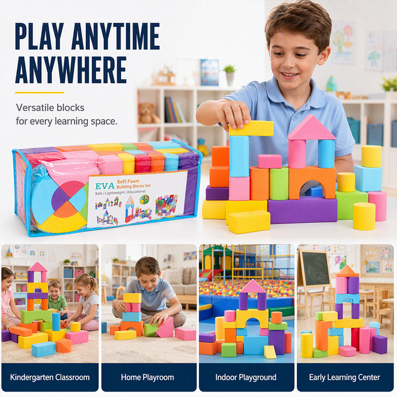 📢📢 50% OFF !! ⏰ Kids' Soft EVA Foam Building Blocks Set – Lightweight, Safe & Perfect for Creative Play 🧱✨