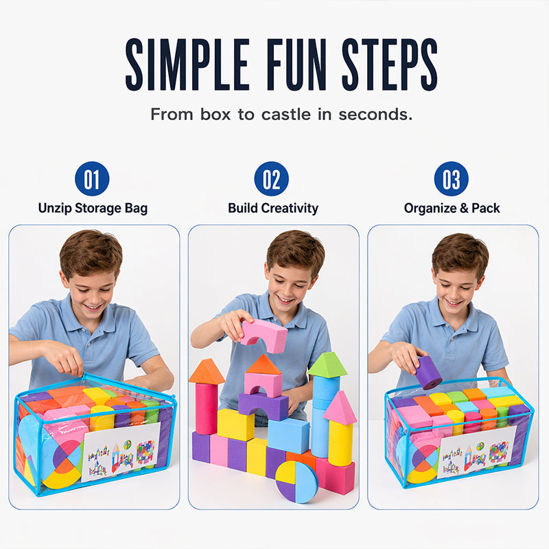 📢📢 50% OFF !! ⏰ Kids' Soft EVA Foam Building Blocks Set – Lightweight, Safe & Perfect for Creative Play 🧱✨
