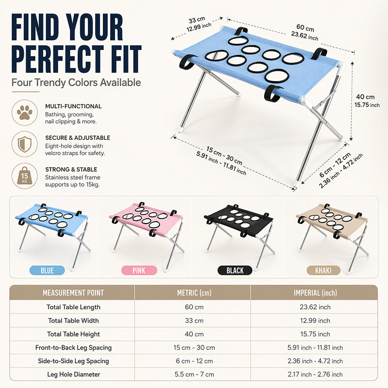 🐾50% OFF NOW ! ✂️2-in-1 Foldable Pet Grooming Bed – Breathable Mesh Cat & Dog Bathing Station with Storage Pockets, Home Pet Grooming Table