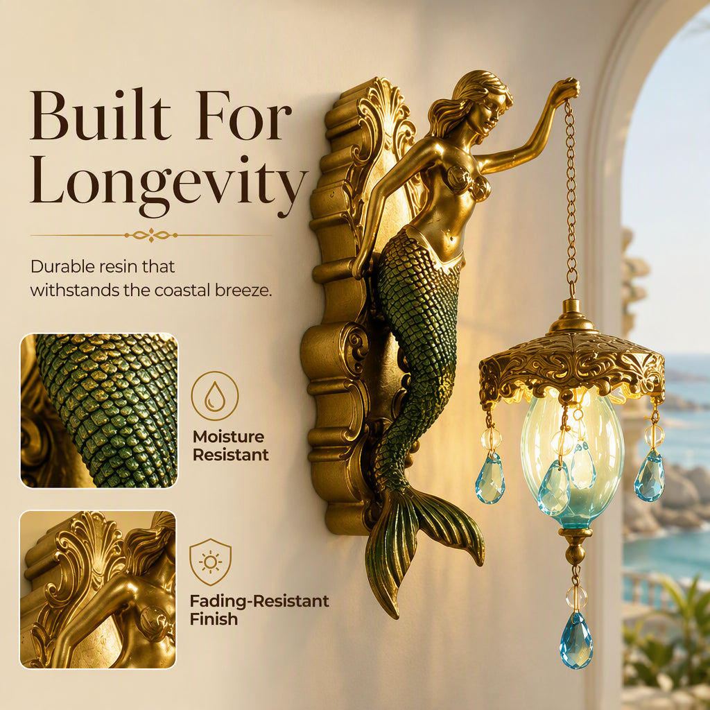 🧜‍♀️ Vintage Mermaid Wall Sconce – Art Deco Style Brass Wall Light with Glass Shade, Sculptural Coastal Decor ✨🛋️