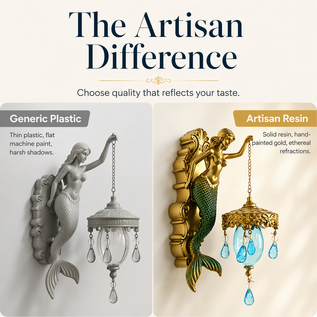 🧜‍♀️ Vintage Mermaid Wall Sconce – Art Deco Style Brass Wall Light with Glass Shade, Sculptural Coastal Decor ✨🛋️
