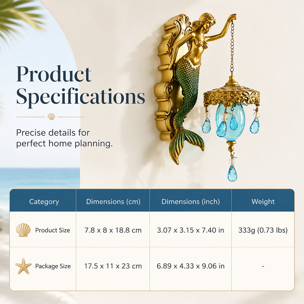 🧜‍♀️ Vintage Mermaid Wall Sconce – Art Deco Style Brass Wall Light with Glass Shade, Sculptural Coastal Decor ✨🛋️